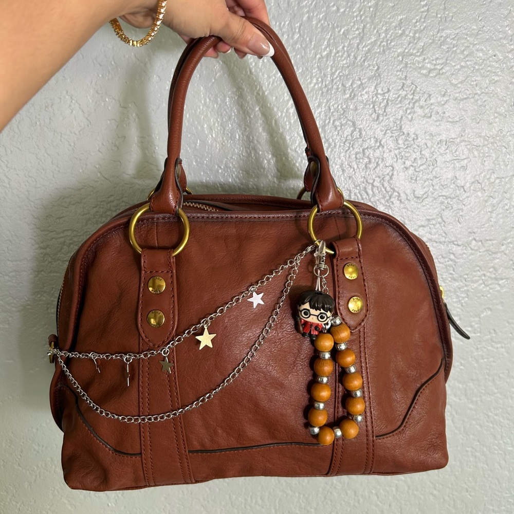 SOLD FRYE LUCY COGNAC BROWN LEATHER OMED SATCHEL SHOULDER HAND BAG Y2K VINTAGE